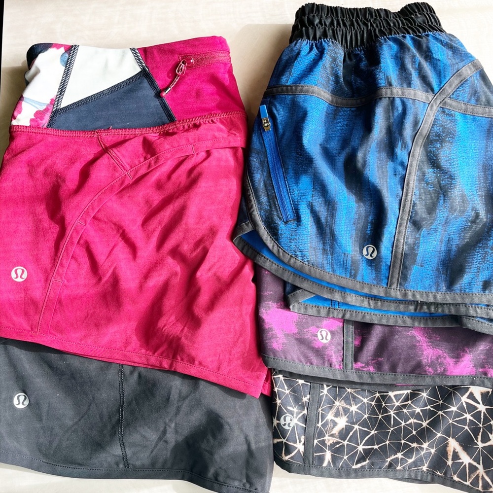 Lot of 5 Lululemon Sz 6 Running Shorts - Tracker Short (3) & Run Times Short (2)